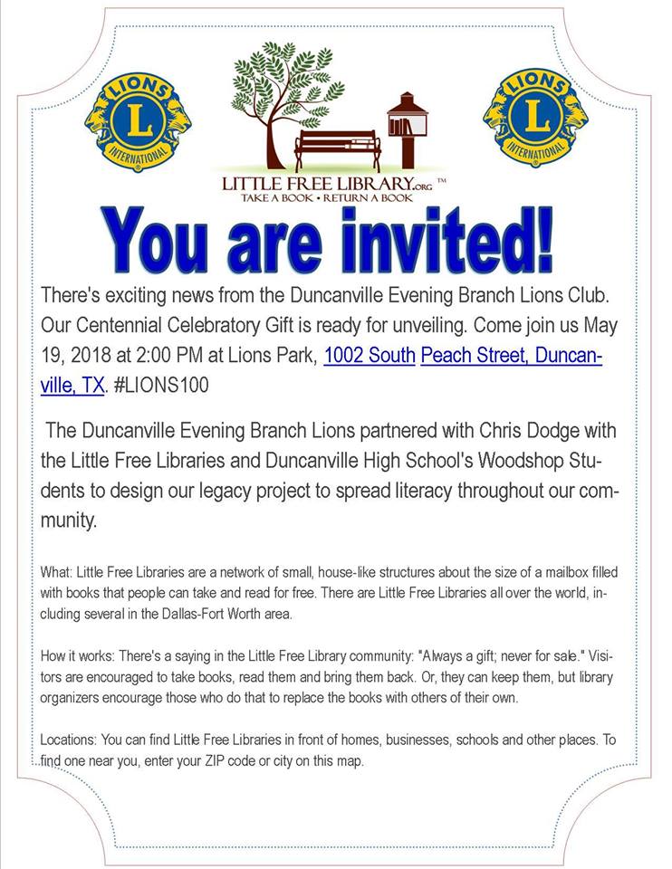 Lions Little Free Library – Evening Branch Legacy Project Unveiling